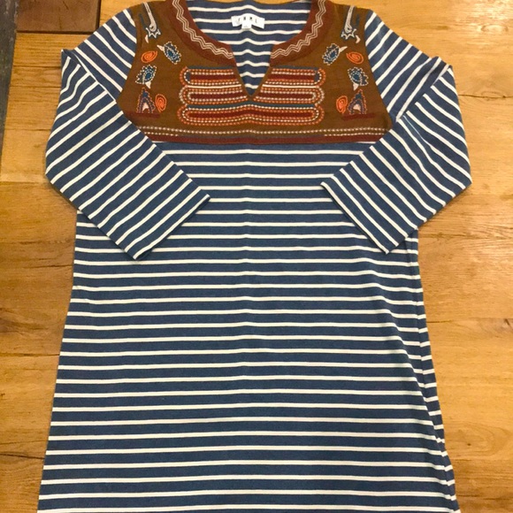 THML Striped Dress With Embroidered Bib